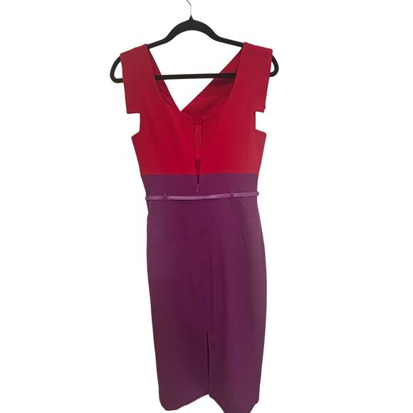Black Halo dress red and purple with belt size 6Jackie-O asymmetric neck - Picture 1 of 11